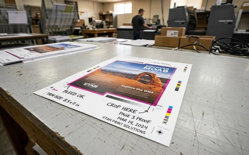 Diagram illustrating bleed area, safe zone, and trim line on a print document