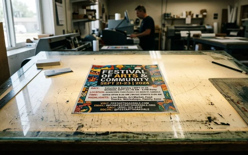 Annotated event flyer showing where key information like date, time, location, and contact details appear