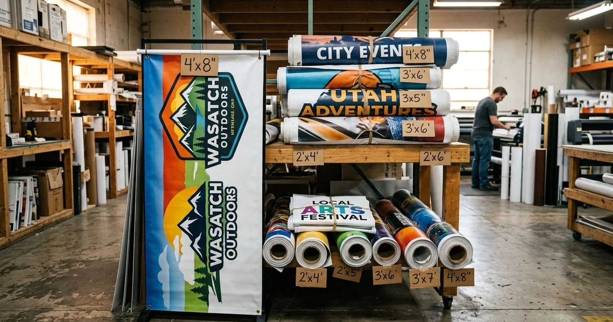 Various banner sizes displayed side by side showing scale differences for different use cases