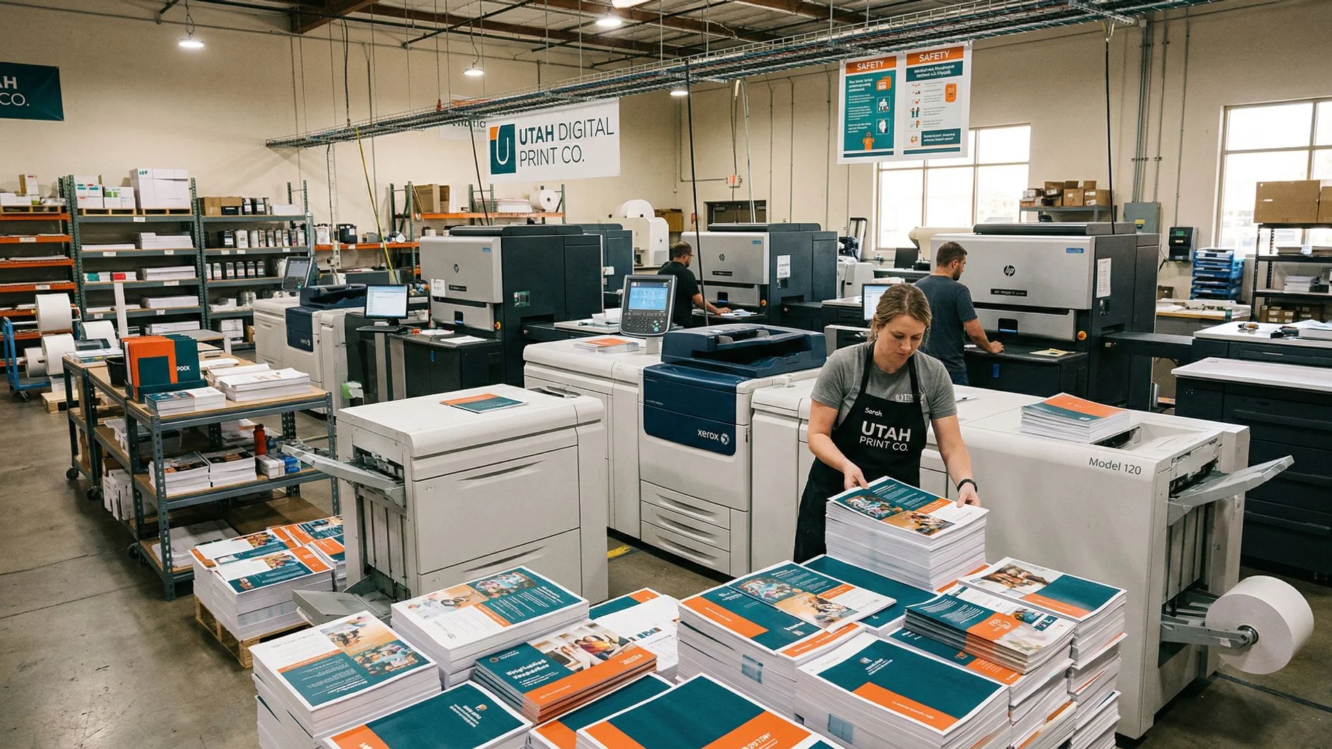 Professional print shop with digital press machines